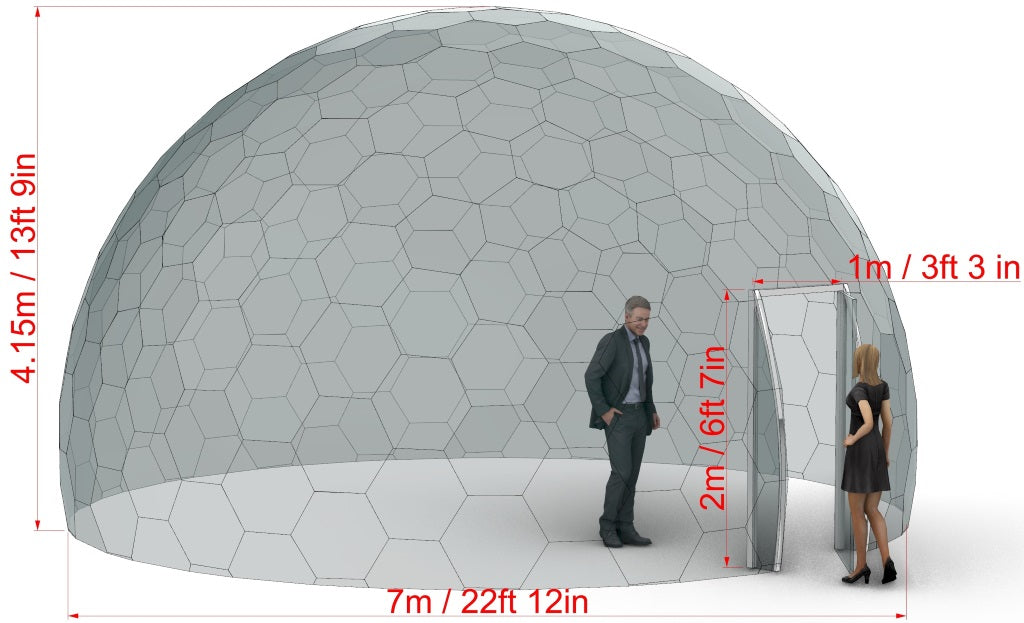 Ø7m (23 ft) H4,15m (12 ft) Luxury Aura Dome™ with Glass Door